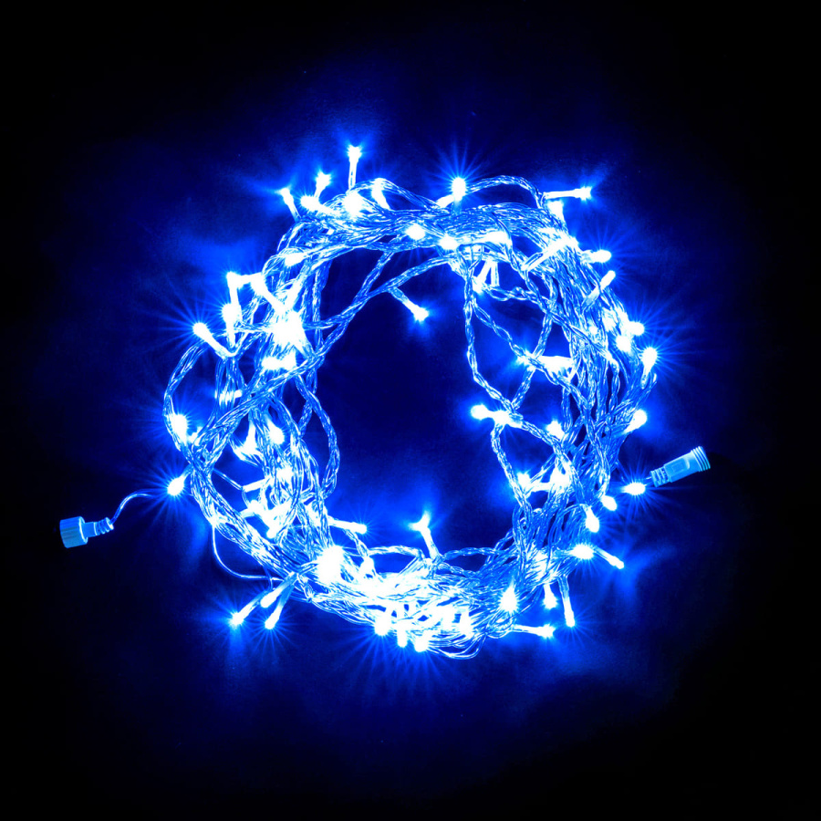 Гирлянда Нить 10м Синяя 220В, 100 LED, Провод Прозрачный ПВХ, IP54