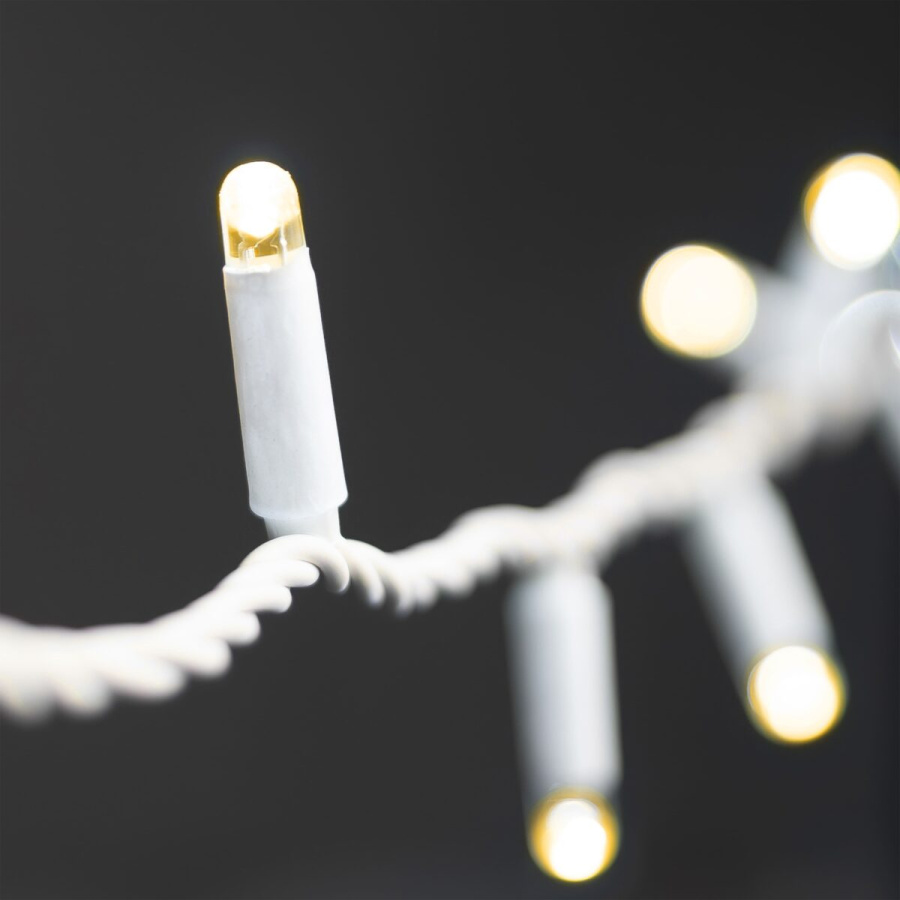 Гирлянда Нить 10м Тепло-Белая 24В, 100 LED, Провод Белая Резина 2,3мм, IP65