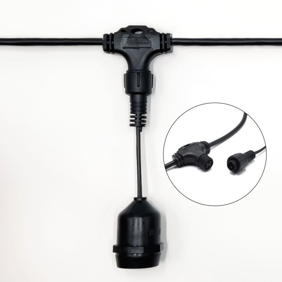 Белт-Лайт UNIBELT 10м, Провод Черный Каучук, Шаг 100 см, 10 Подвесных Патронов, IP65