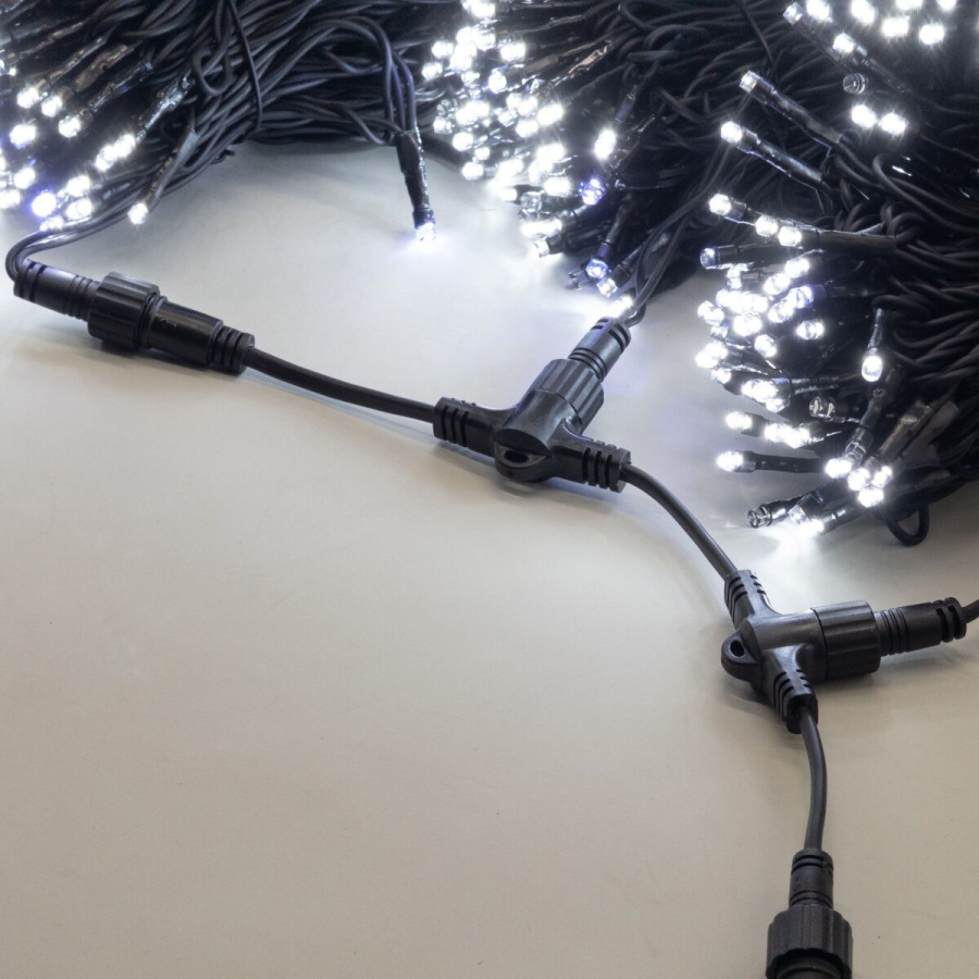 Комплект 3 Белых Нити по 20м с Мерцанием Белого Диода, 600 LED, Провод Черный Каучук 2,3мм, IP54