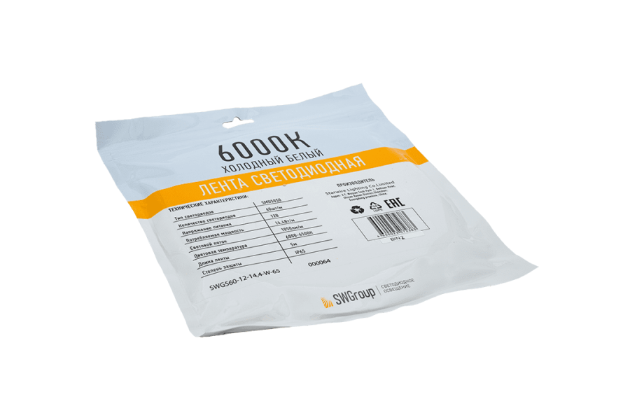 Лента светодиодная SWG SWG560, 14,4 Вт/м, 12В, IP65, холодный белый