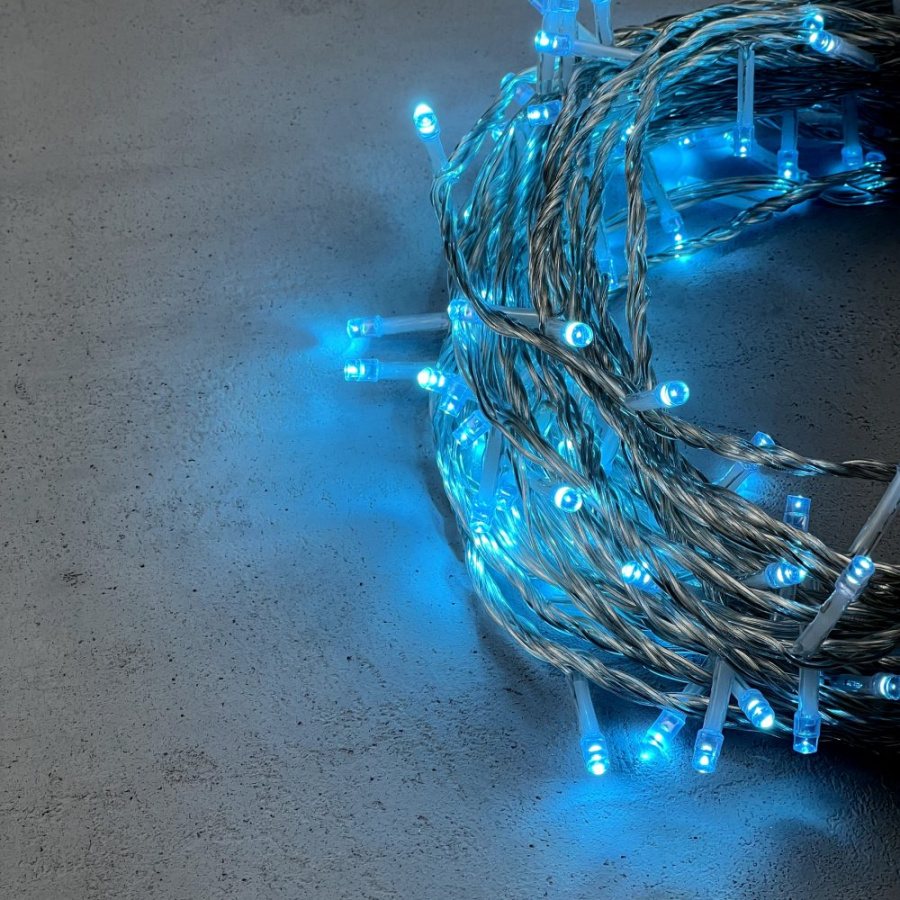 Гирлянда Нить 20м Небесно-Голубая с Возможностью Управления 24В, 200 LED, Провод Прозрачный Силикон, IP65