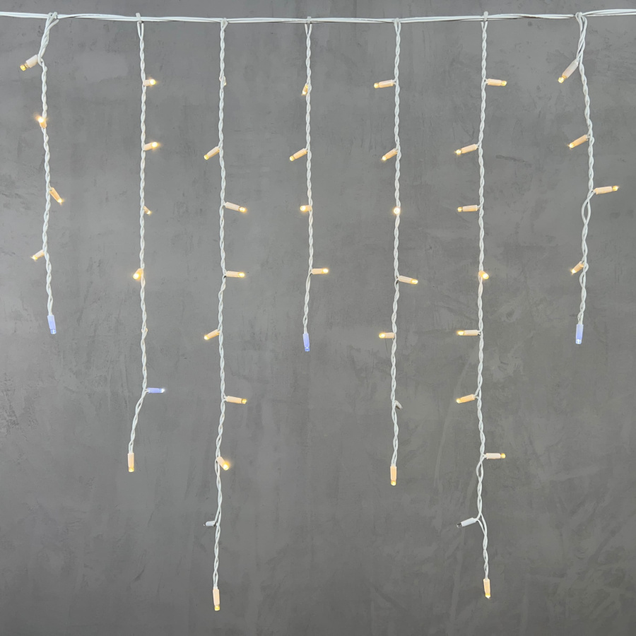Гирлянда Бахрома 3,2 x 0,9 м Тепло-Белая с Мерцанием Белого Диода 220В, 168 LED, Провод Белый Каучук, IP65