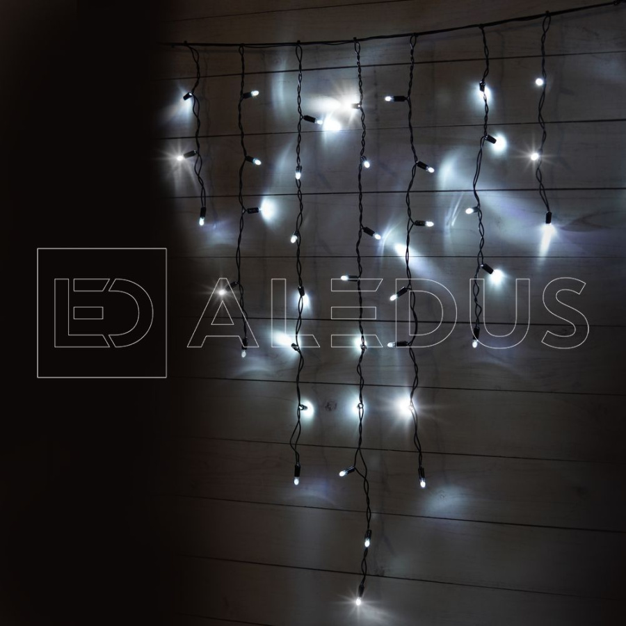 Бахрома (Айсикл) ALEDUS, 220 В, 3x0.9 м, IP65, черный провод, белый, с мерцанием, 144 светодиода