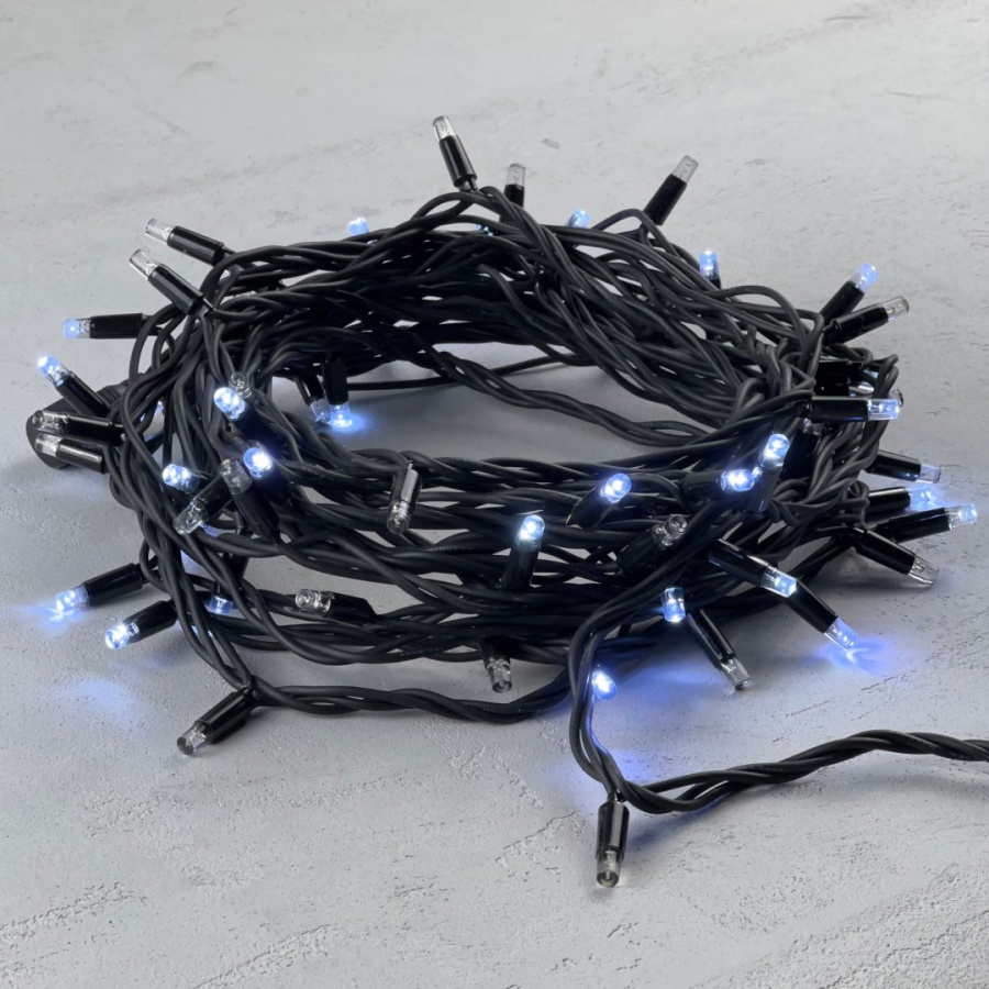 Гирлянда Нить 10м Белая с Мерцанием Каждого Диода 220В, 100 LED, Провод Черный Каучук, IP65