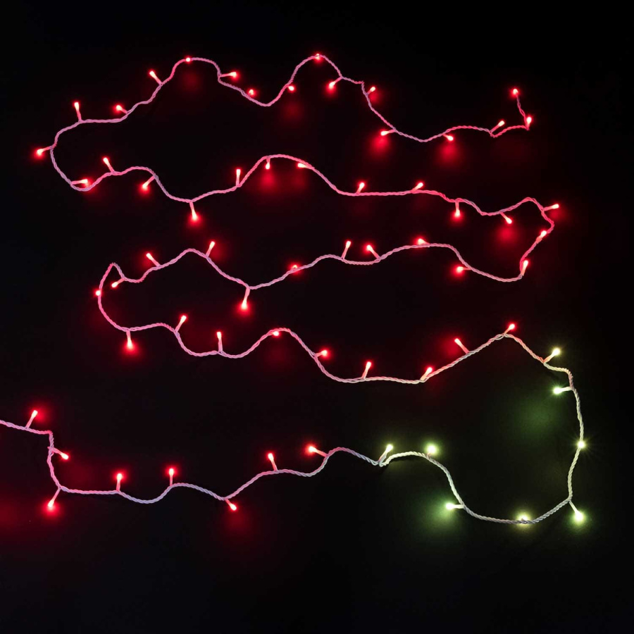 Гирлянда Нить 10м Разноцветная 220В, 100 LED, Провод Белый Каучук, IP65