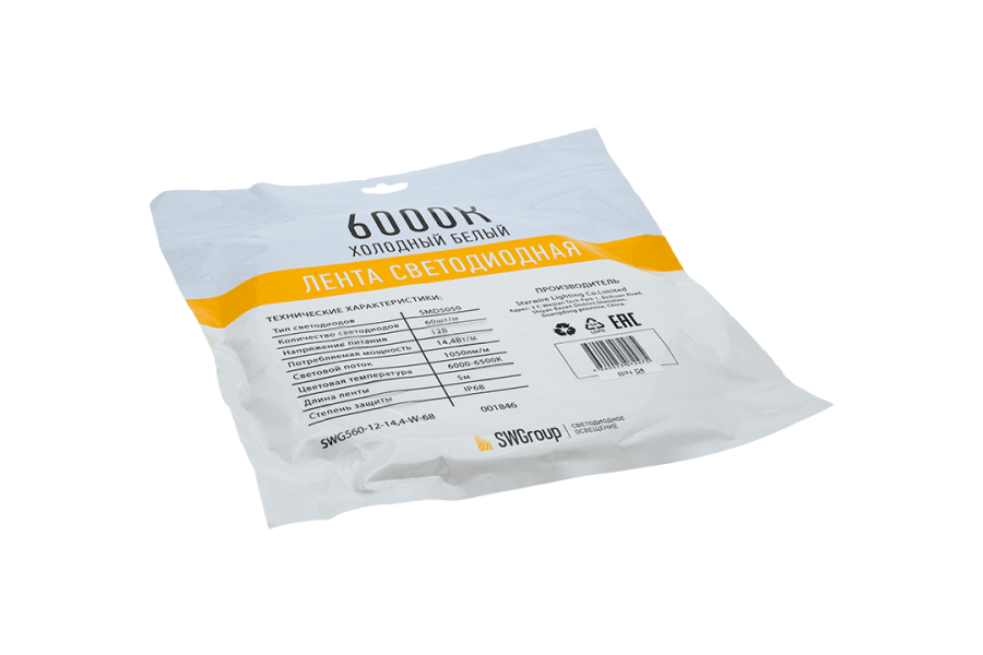 Лента светодиодная SWG SWG560, 14,4 Вт/м, 12В, IP68, холодный белый