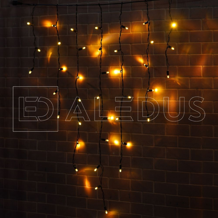 Бахрома (Айсикл) ALEDUS, 220 В, 3x0.9 м, IP65, черный провод, теплый белый, без мерцания, 144 светодиода