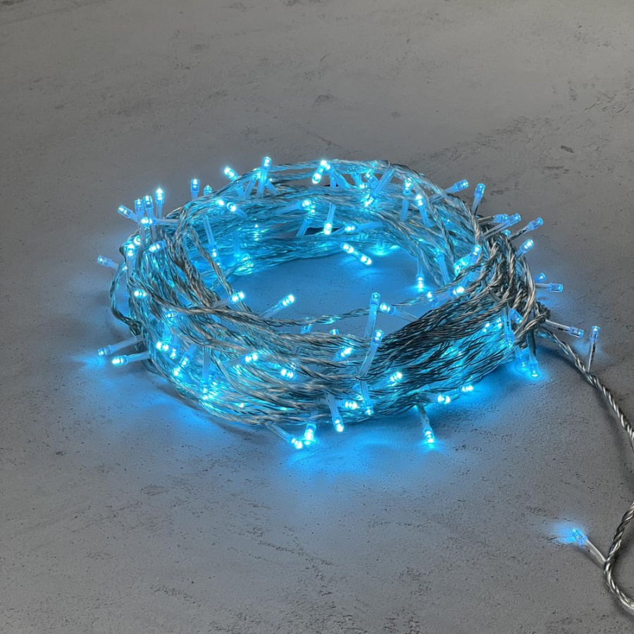 Гирлянда Нить 20м Небесно-Голубая с Возможностью Управления 24В, 200 LED, Провод Прозрачный Силикон, IP65