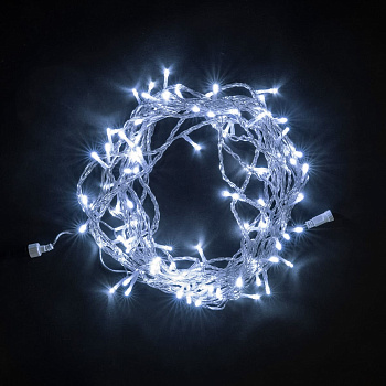Гирлянда Нить 10м Белая 24В, 100 LED, Провод Прозрачный ПВХ, IP54