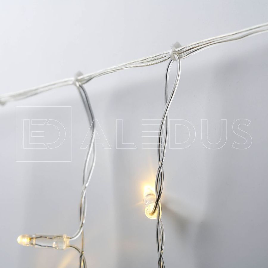 Бахрома (Айсикл) ALEDUS, 220 В, 3x0.5 м, IP65, прозрачный провод, теплый белый, с мерцанием, 114 светодиодов