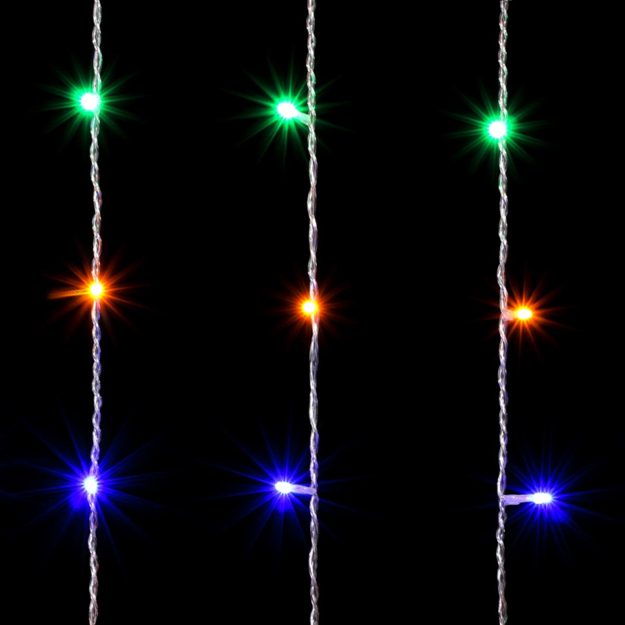 Гирлянда Занавес 2 x 2 м Разноцветный с Мерцанием Белого Диода 220В, 400 LED, Провод Прозрачный ПВХ, IP54