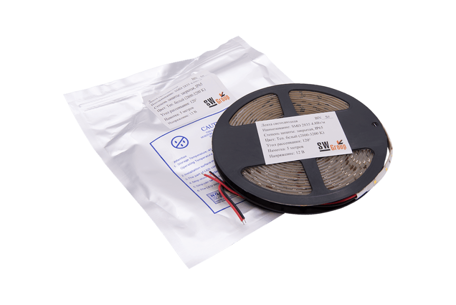 Лента светодиодная SWG SWG260, 4,8 Вт/м, 12В, IP65, теплый белый