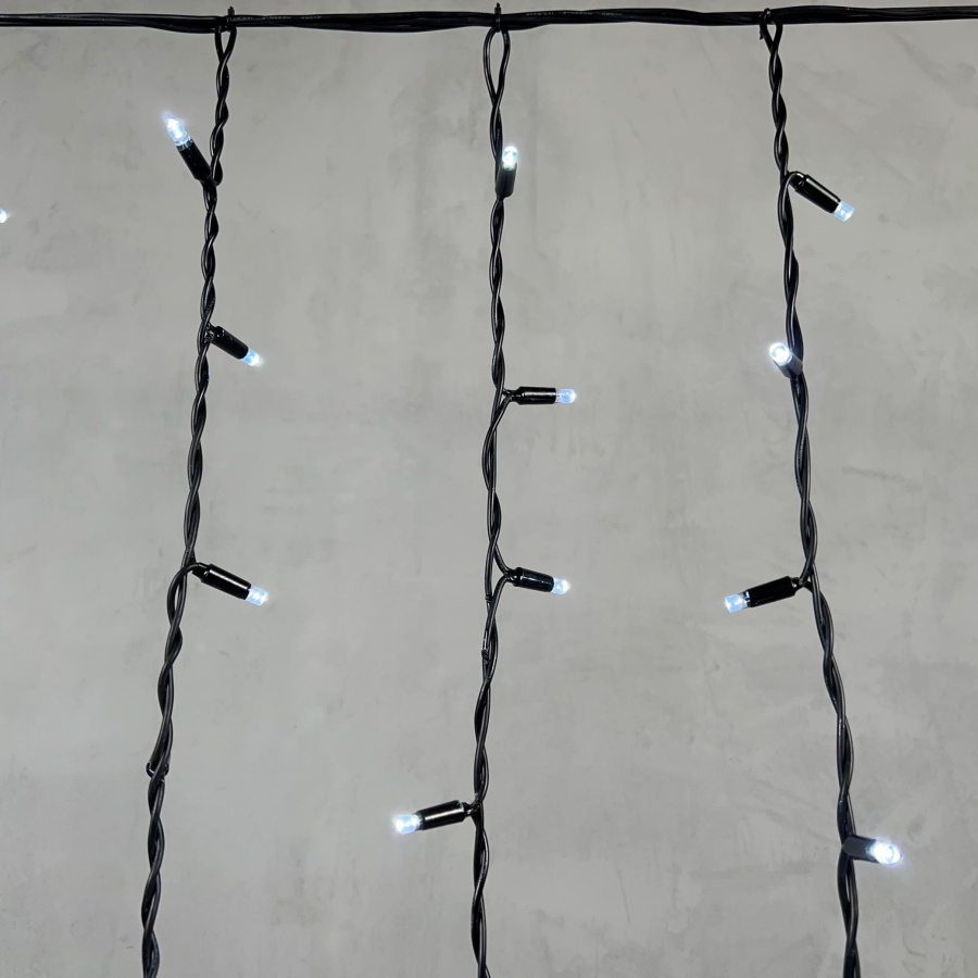 Гирлянда Бахрома 3,2 x 0,9 м Белая 220В, 168 LED, Провод Черный Каучук, IP65