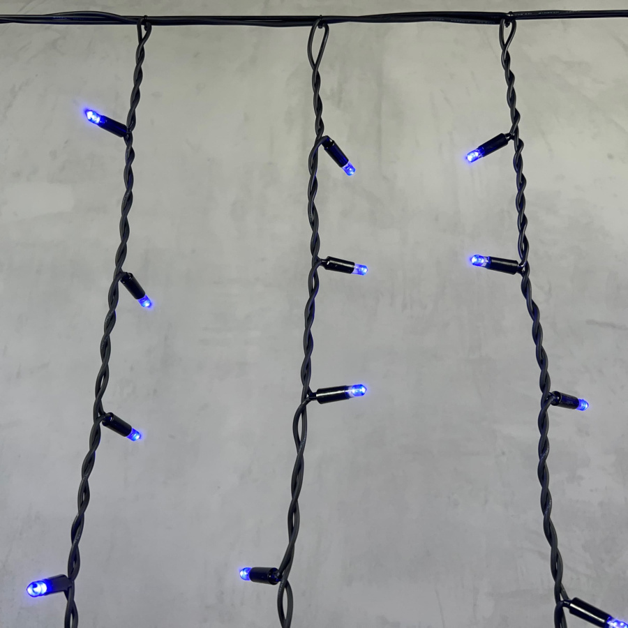 Гирлянда Бахрома 3,2 x 0,9 м Синяя 220В, 168 LED, Провод Черный Каучук, IP65