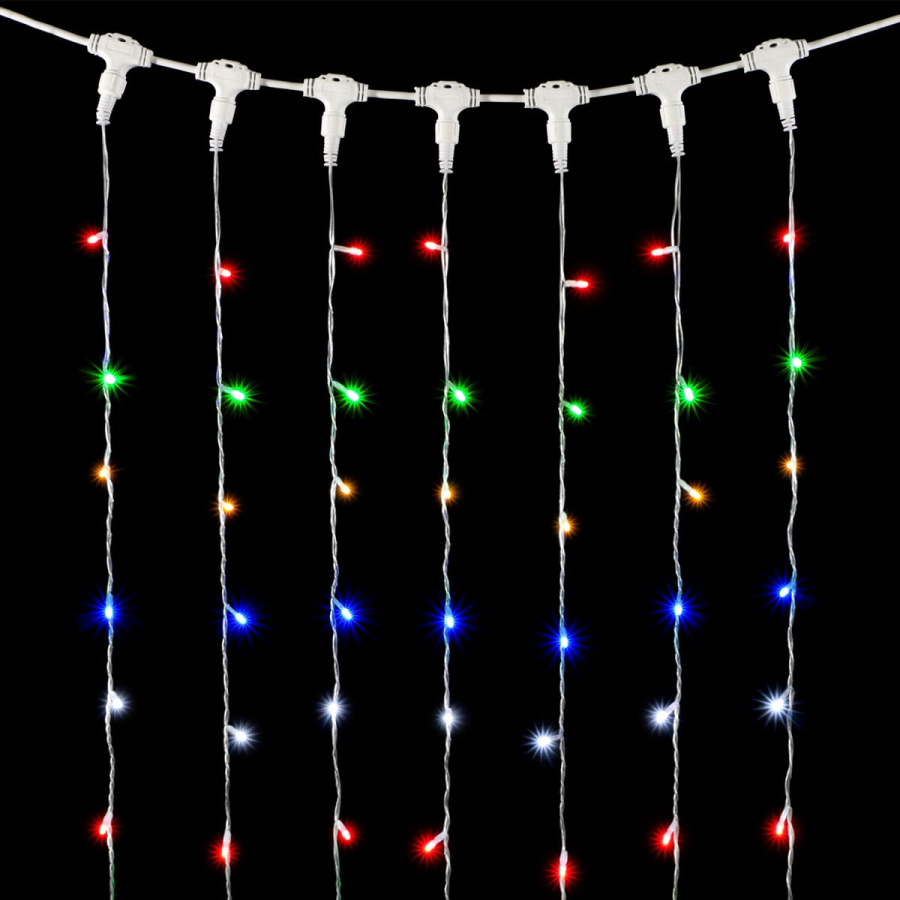 Гирлянда Занавес 2 x 2 м Разноцветный с Мерцанием Белого Диода 220В, 400 LED, Провод Прозрачный ПВХ, IP54