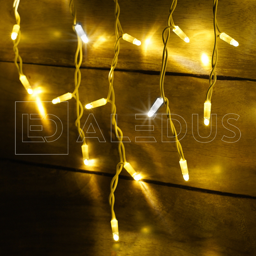 Бахрома (Айсикл) ALEDUS, 220 В, 3x0.5 м, IP65, белый провод, теплый белый, с мерцанием, 114 светодиодов