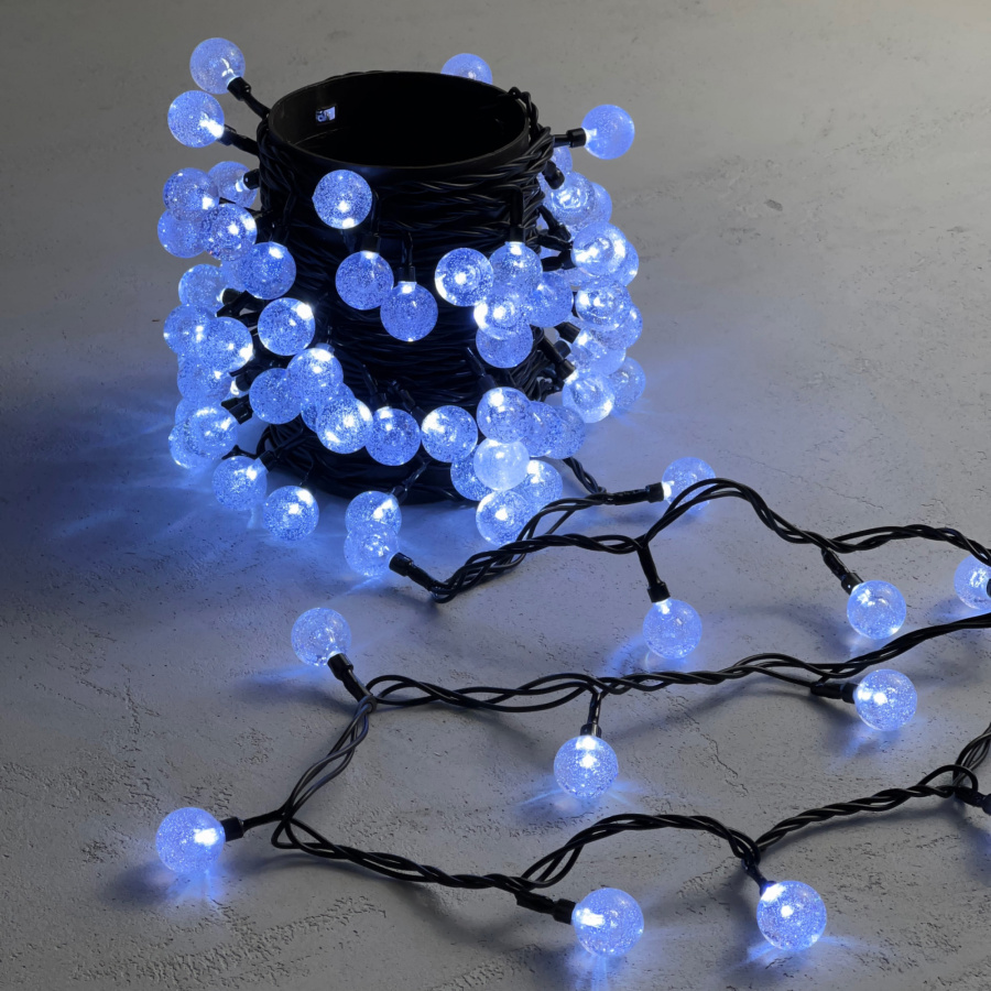 Гирлянда «Шарики» 10м Белая 220В, Диаметр Шарика 23мм, 100 LED, Провод Черный ПВХ, IP54