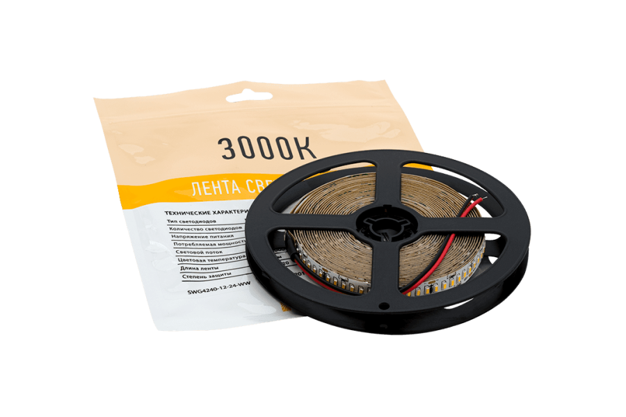 Лента светодиодная SWG SWG4240, 24 Вт/м, 12В, IP20, теплый белый