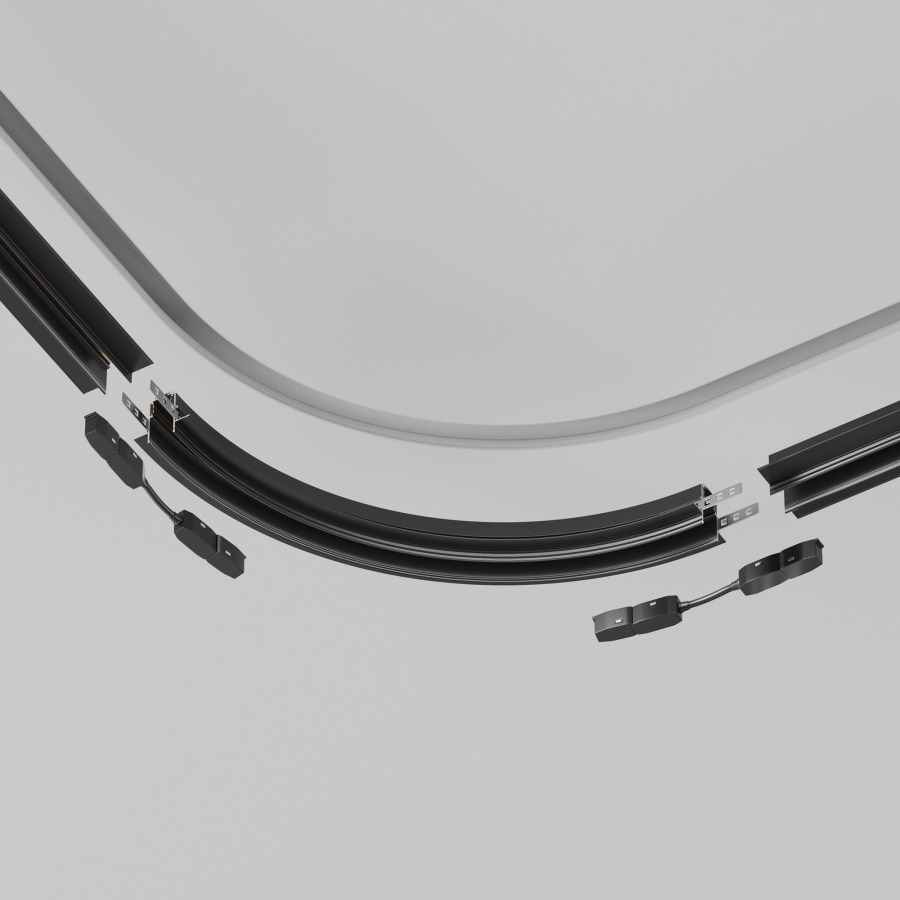 Коннектор радиусный R300 Exility встраиваемый под ГКЛ 12,5 мм, черный, для встраиваемой трековой системы Technical TRA044-angle.12B