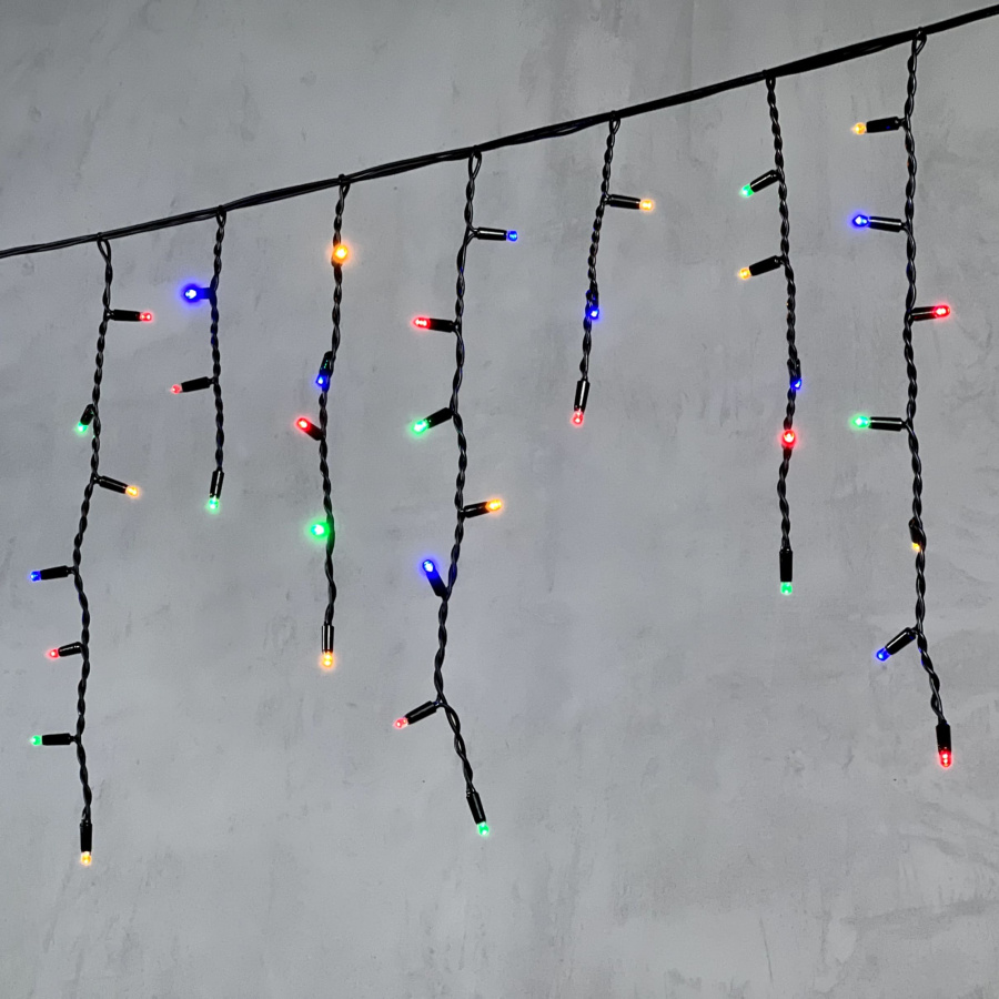 Гирлянда Бахрома 3,1 х 0,5 м Разноцветная 220В, 120 LED, Провод Черный Каучук, IP65