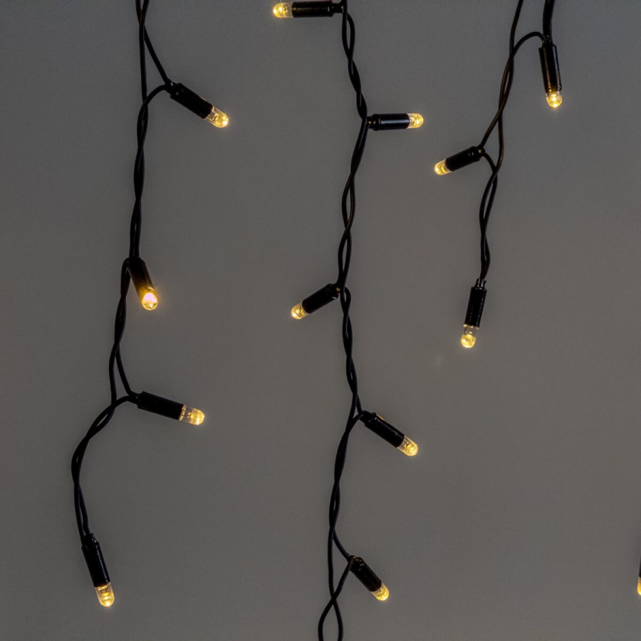 Гирлянда Бахрома 3,1 x 0,5 м Тепло-Белая 220В, 120 LED, Провод Черный Каучук 2,3мм, IP65