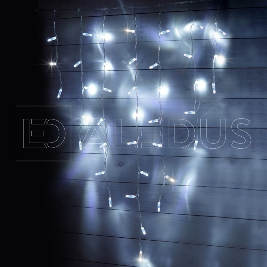 Бахрома (Айсикл) ALEDUS, 220 В, 3x0.9 м, IP65, прозрачный провод, белый, с мерцанием, 144 светодиода