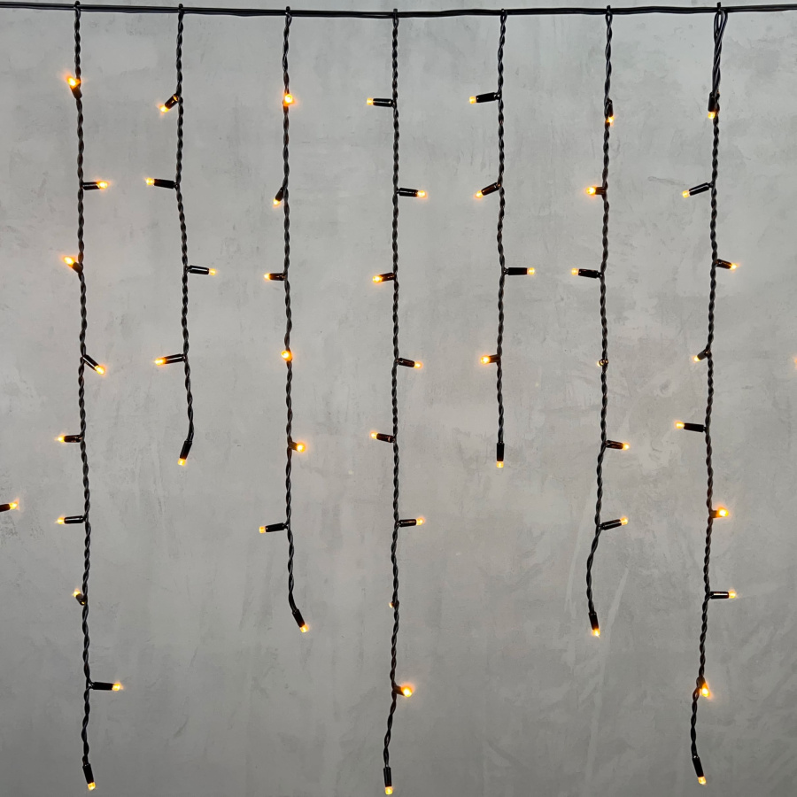 Гирлянда Бахрома 3,2 x 0,9 м Желтая, 168 LED, Провод Черный Каучук, IP65