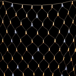 Светодиодная Сеть с Колпачком 2 x 2 м Тепло-Белая с Мерцанием Белого Диода 220В, 256 LED, Провод Прозрачный ПВХ, IP65