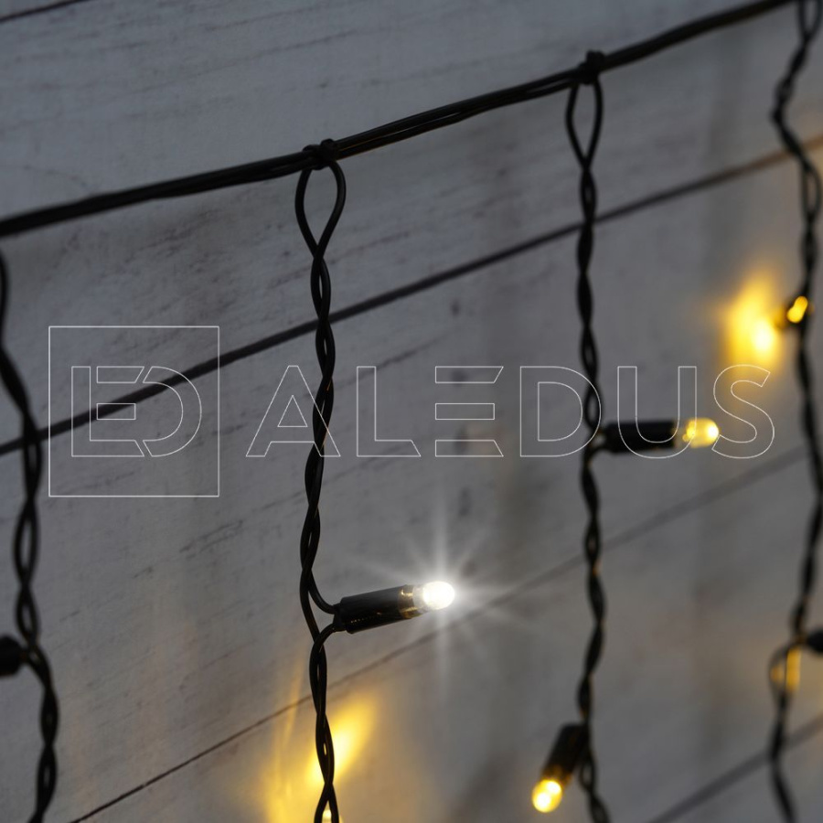 Бахрома (Айсикл) ALEDUS, 220 В, 3x0.9 м, IP65, черный провод, теплый белый, с мерцанием, 144 светодиода