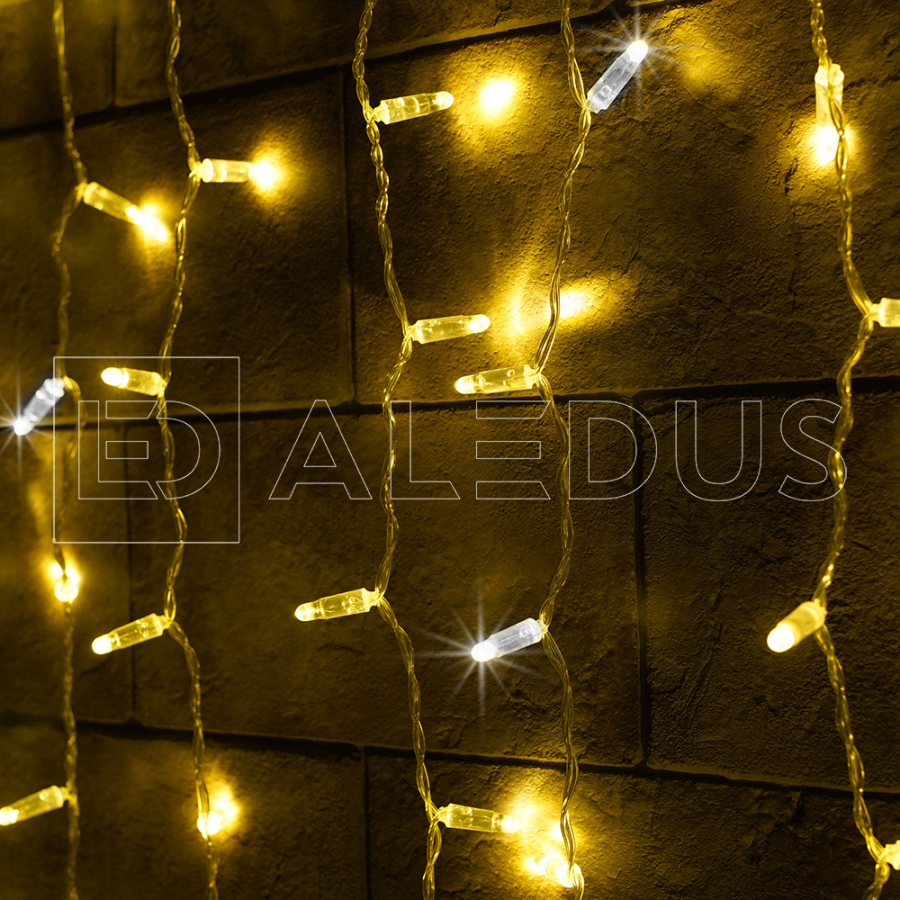 Занавес ALEDUS, 220 В, 2x1 м, прозрачный провод, ПВХ, теплый белый, с мерцанием