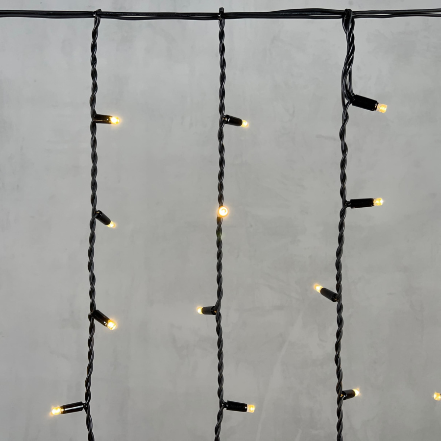 Гирлянда Бахрома 3,2 x 0,9 м Тепло-Белая 220В, 168 LED, Провод Черный Каучук, IP65