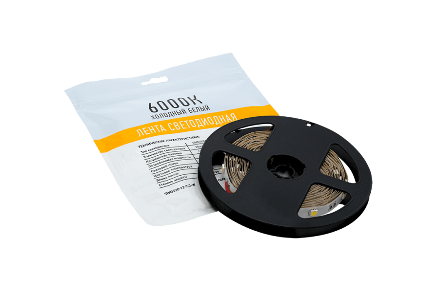 Лента светодиодная SWG SWG530, 7,2 Вт/м, 12В, IP20, холодный белый