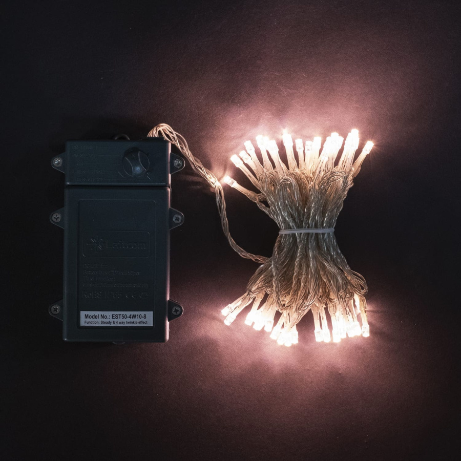 Гирлянда Нить на Батарейках с Таймером 10м Хани-Голд, 100 LED, Провод Прозрачный Силикон, IP65