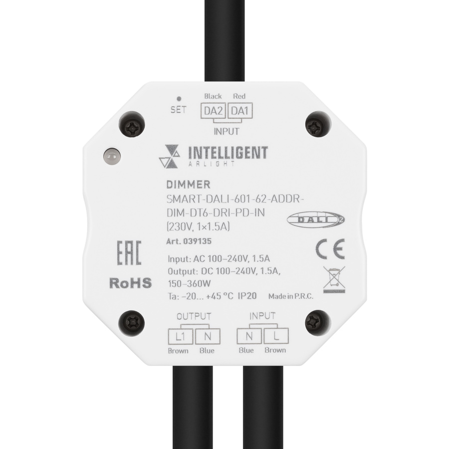 INTELLIGENT ARLIGHT Диммер SMART-DALI-601-62-ADDR-DIM-DT6-DRI-PD-IN (230V, 1x1.5A) (IARL, IP20 Пластик, 5 лет)