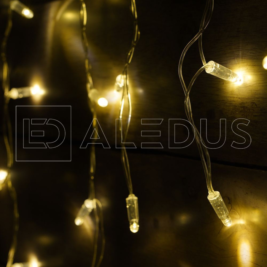 Бахрома (Айсикл) ALEDUS, 220 В, 3x0.5 м, IP65, прозрачный провод, теплый белый, без мерцания, 114 светодиодов