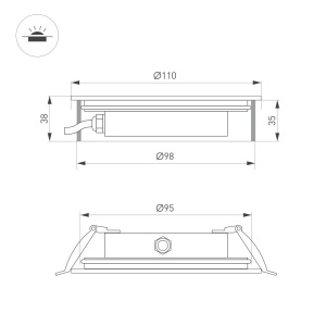 Светильник ART-GROUND-SLIM-R110-6W Warm3000 (SL, 35 deg, 24V) (Arlight, IP67 Металл, 3 года)