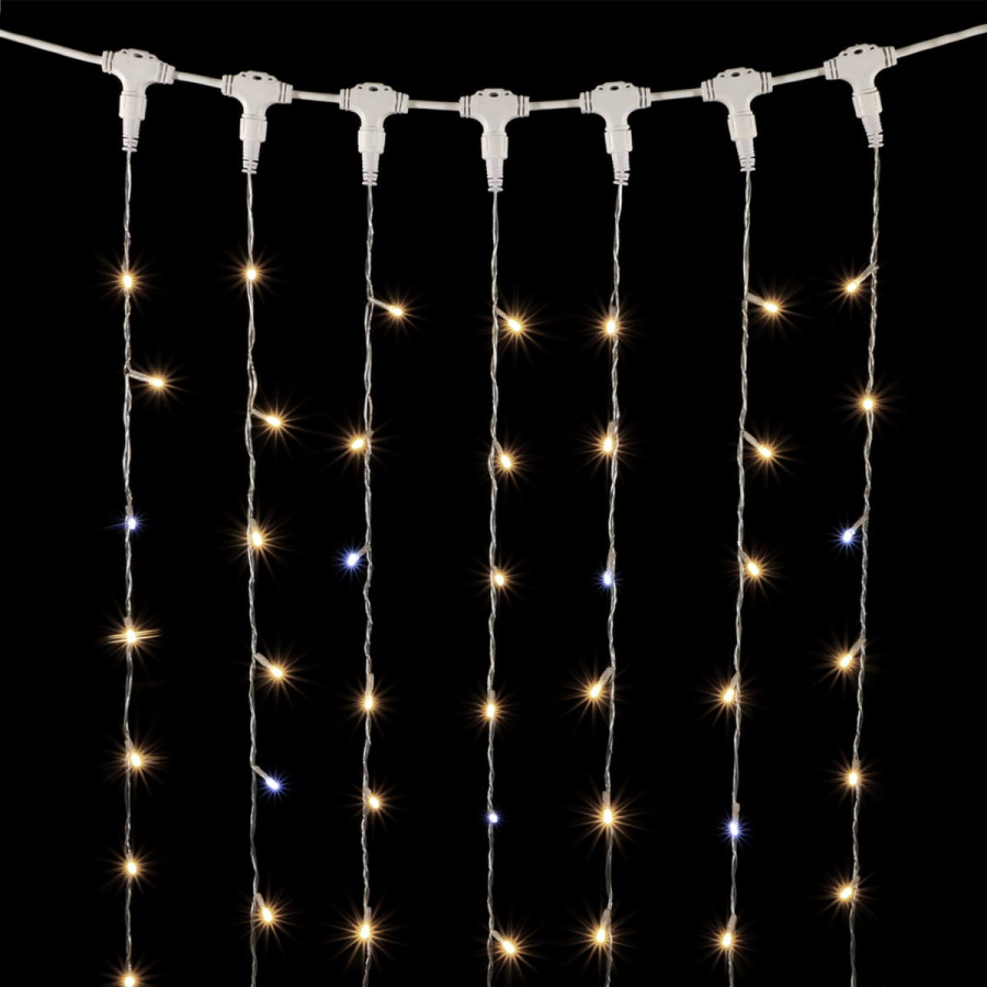 Гирлянда Занавес 2 x 2 м Тепло-Белый с Мерцанием Белого Диода 220В, 400 LED, Провод Прозрачный ПВХ, IP54