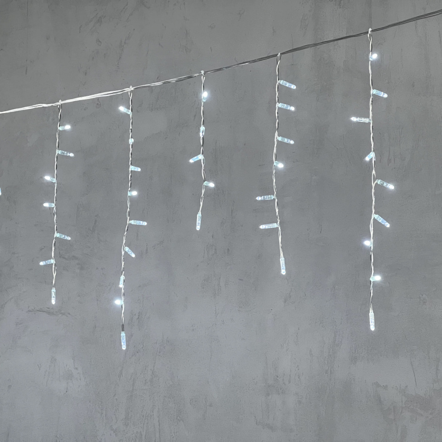 Гирлянда Бахрома с Колпачком 4,9 x 0,5 м Белая 220В, 189 LED, Провод Прозрачный ПВХ, IP65