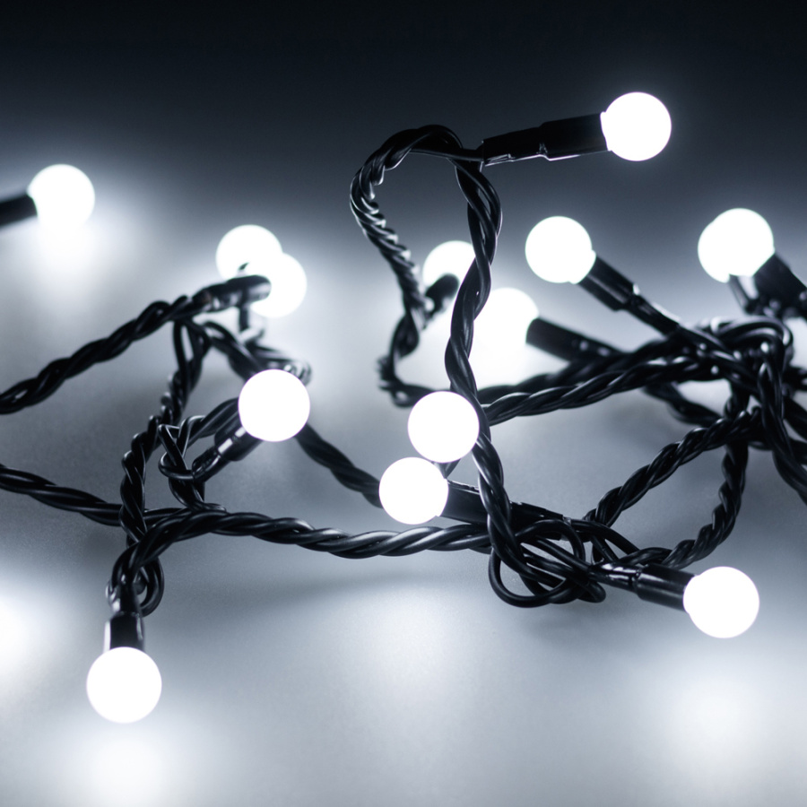 Светодиодная гирлянда ARD-BALL-CLASSIC-D13-10000-BLACK-100LED WHITE (230V, 7W) (Ardecoled, IP65)