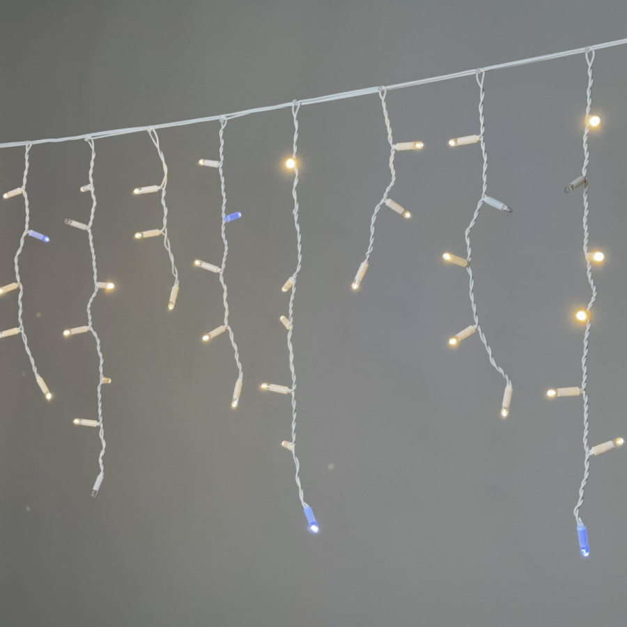 Гирлянда Бахрома 3,1 x 0,5 м Тепло-Белая с Мерцанием Белого Диода 220В, 120 LED, Провод Белый Каучук 2,3мм, IP65