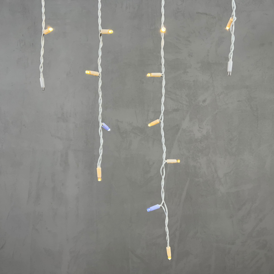 Гирлянда Бахрома 3,2 x 0,9 м Тепло-Белая с Мерцанием Белого Диода 220В, 168 LED, Провод Белый Каучук, IP65