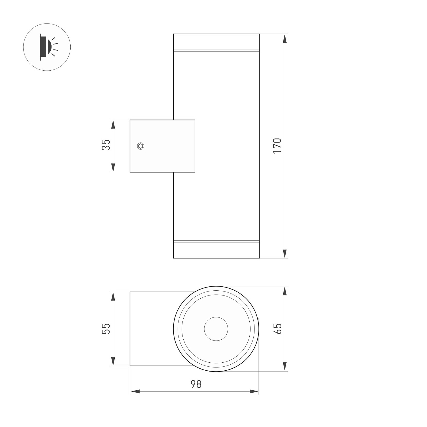 Светильник LGD-RAY-WALL-TWIN-R65-2x9W Day4000 (GR, 23 deg, 230V) (Arlight, IP65 Металл, 3 года)
