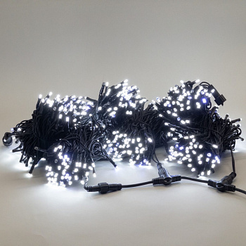 Комплект 3 Белых Нити по 20м с Мерцанием Белого Диода, 600 LED, Провод Черный Каучук 2,3мм, IP54