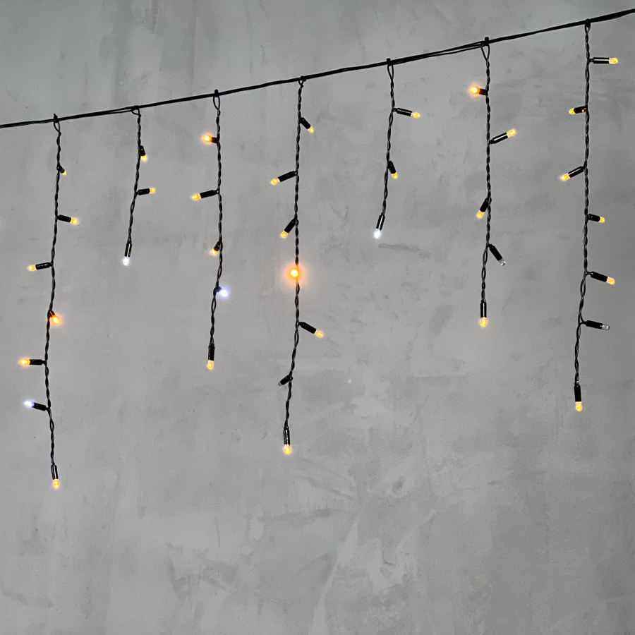Гирлянда Бахрома с Колпачком 3,1 x 0,5 м Жёлтая с Мерцанием Белого Диода 220В, 120 LED, Провод Черный ПВХ, IP65
