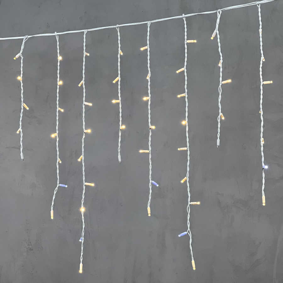 Гирлянда Бахрома 3,2 x 0,9 м Тепло-Белая с Мерцанием Белого Диода 220В, 168 LED, Провод Белый Каучук, IP65