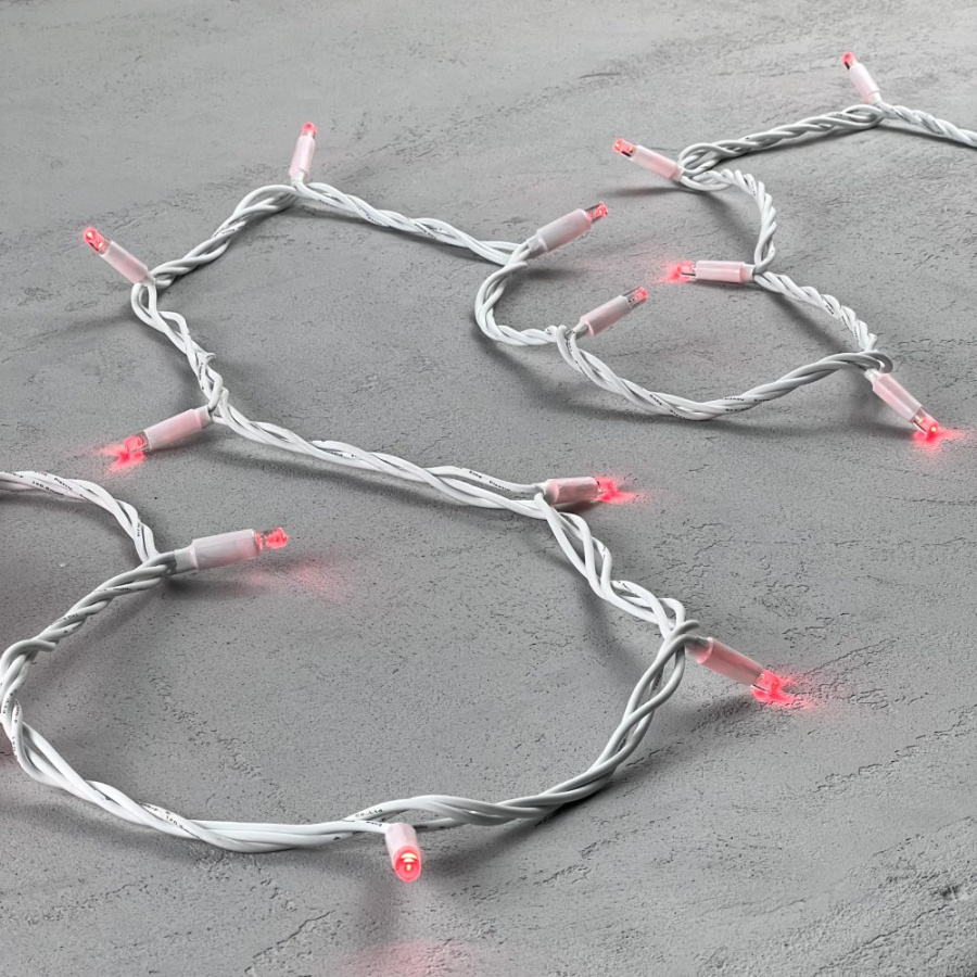 Гирлянда Нить 10м Красная 24В, 75 LED, Провод Белый Каучук, IP65