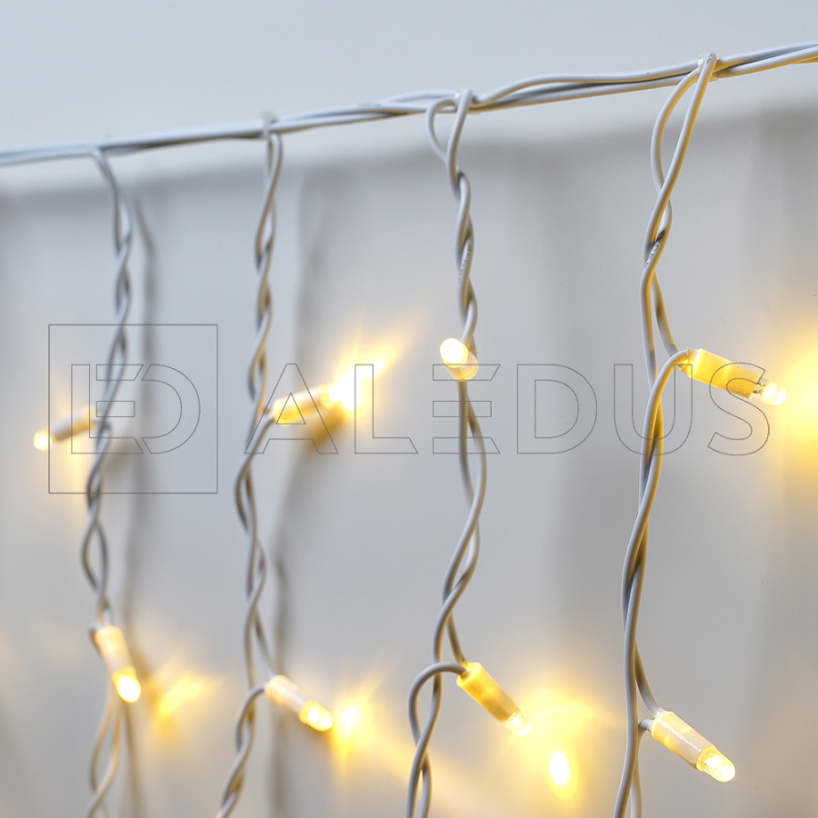Бахрома (Айсикл) ALEDUS, 220 В, 3x0.5 м, IP65, белый провод, теплый белый, с мерцанием, 114 светодиодов