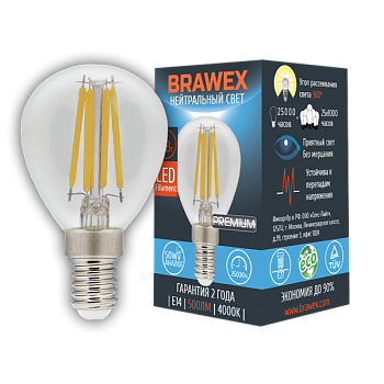 Светодиодная (LED) лампа BRAWEX ФИЛАМЕНТ 5Вт яркий свет G45 Е14