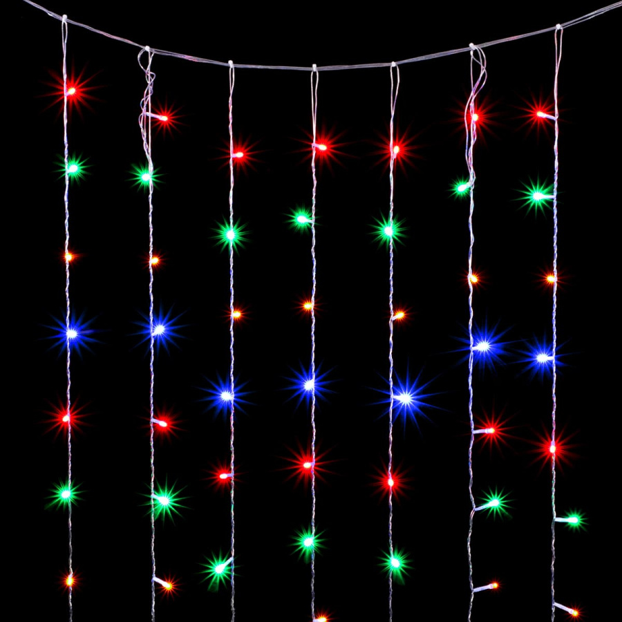 Гирлянда Занавес Облегченный 2 x 3 м Разноцветный 220В, 600 LED, Провод Прозрачный ПВХ, IP54